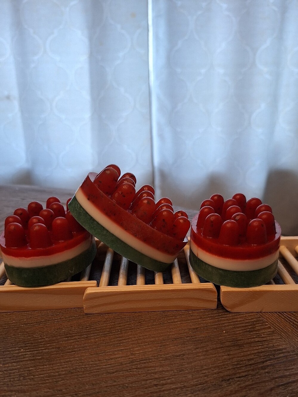 Handmade Red, White & Green Layered Massage Soap Bar - Set of 3 Watermelon